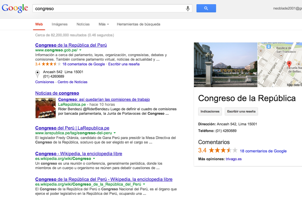Búsqueda en Google congreso de la república